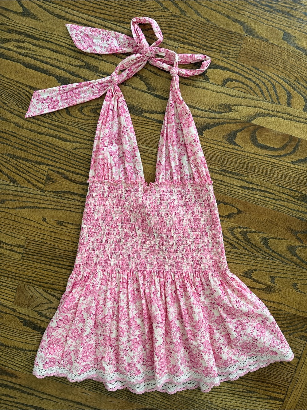 LoveShackFancy Pink Floral Halter Dress Size Small